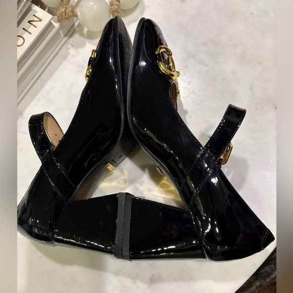 Designer Black Patent Leather Horsebit Mark Jane Pumps - Picture 9 of 10